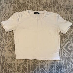 Zara White Fitted Crop Tee